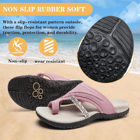 🆕 Women Pink Flip Flops Ladies Arch Support Thong Sandals Bunion Walking Beach - Picture 5 of 7